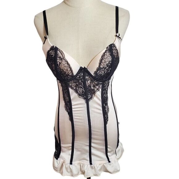 Pink Blush and Black Lace Lingerie Dress - Picture 1 of 6